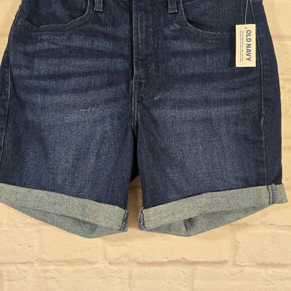 M Old Navy High Rise Wow Dark Blue Denim Jean Shorts NWT Size 0 Rolled Hem New - Picture 3 of 8